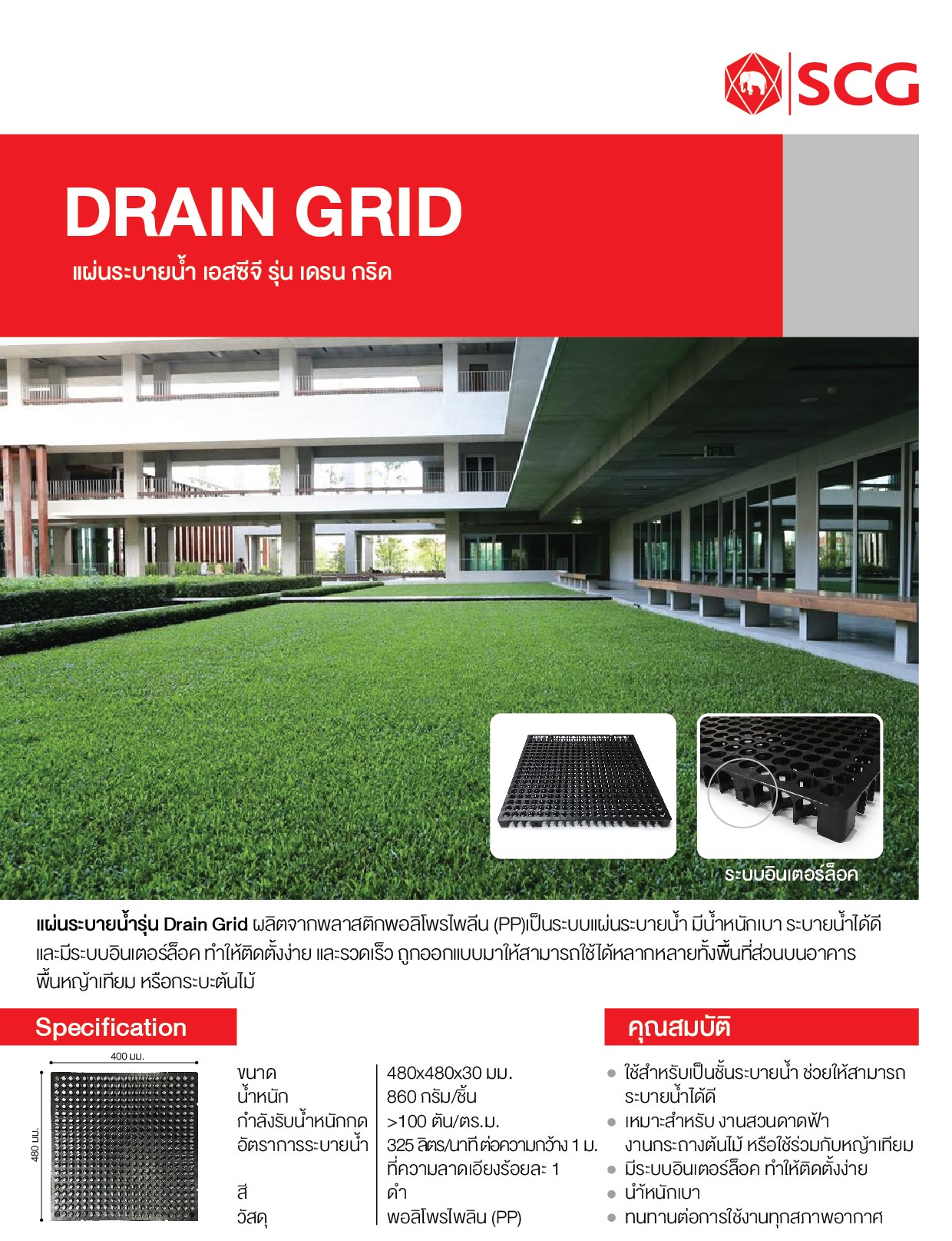 แผ่นระบายน้ำ SCG รุ่น เดรน กริด